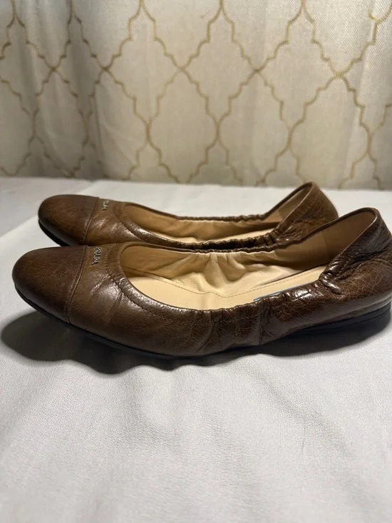 Prada Brown Leather Ballet Flats - Elastic Topline - Picture 2 of 10